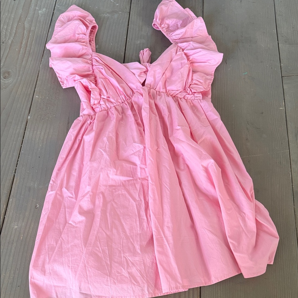 Pink Ruffle Sleeve Midi Dress